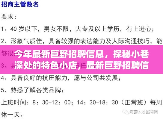 最新巨野招聘信息大揭秘，探秘小巷深处的特色小店！